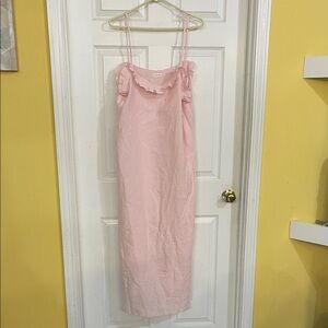 Dress me linen 100% linen Pink Ruffle Strap slip Dress size XL